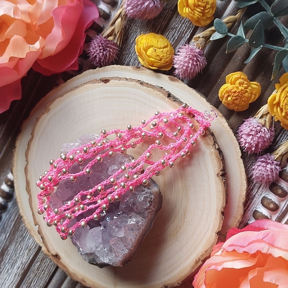 Pink Wrap Necklace, Bohemian, Beachy, Summer, Handcrafted - Picture 11 of 14